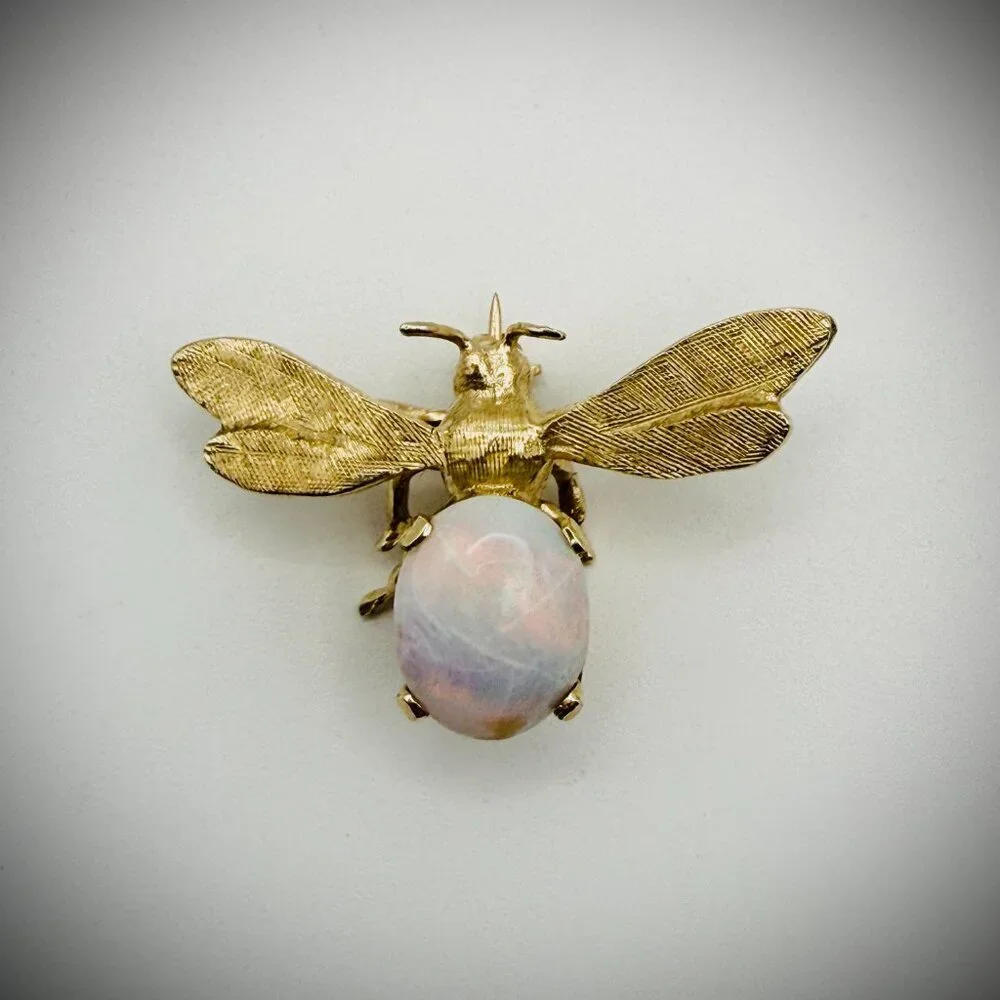 Engel Brothers 14K Gold Opal Bee Brooch Vintage Figural Pin 3g